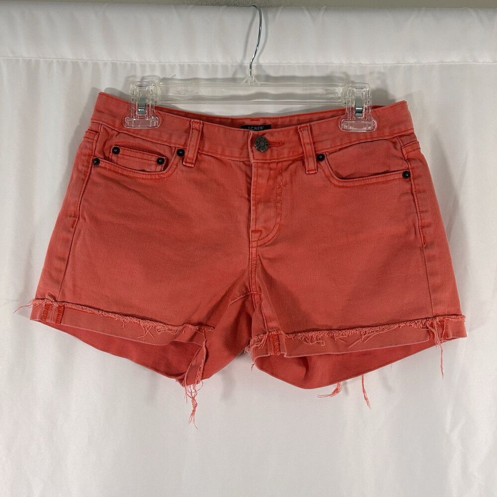J. Crew Hipslung Shorts Women's 2 Pink Salmon Denim Stretch 3.5" Inseam Cotton B